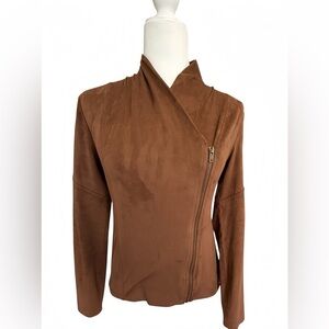 Jessica Simpson Fiona Faux Suede Moto Jacket XS Cognac Brown Asymmetrical Zip